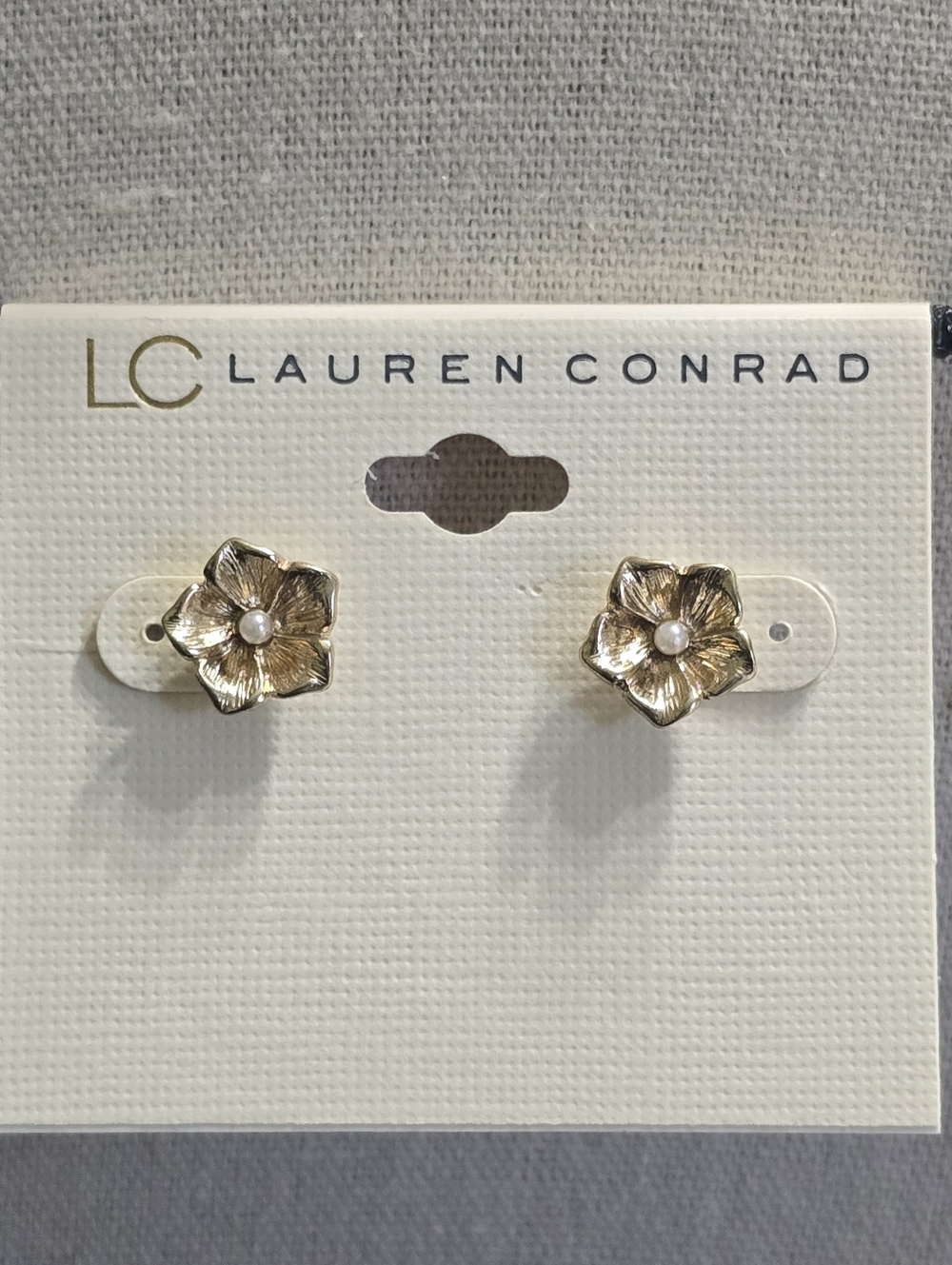 Lauren Conrad Gold Flower Stud Earrings with Pearl Center